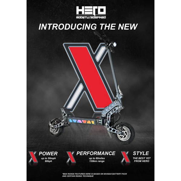 Hero X elektromos roller - 60V - 2x1200W - 30Ah - Zoom hidraulikus fékkel Hero X elektromos roller - 60V - 2x1200W - 30Ah - Zoom hidraulikus fékkel